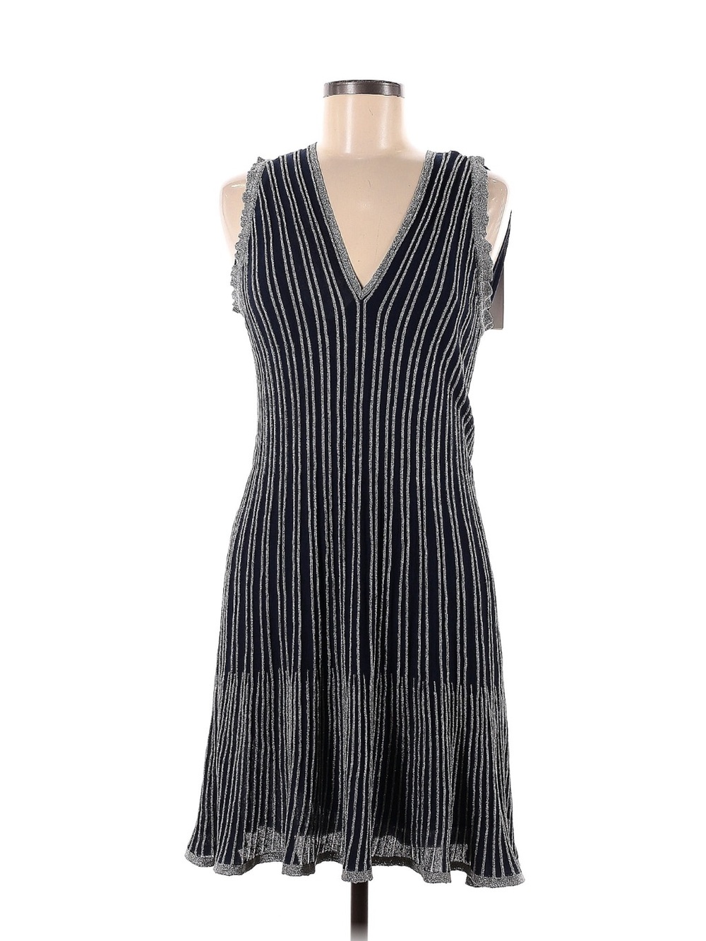 Missoni Black & Silver V-Neck Striped Knit Mini Dress
